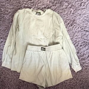 Daily Drills Sage Green Ribbed Lounge Top & Shorts Set